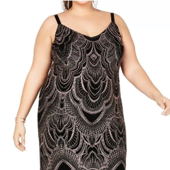 Women’s Formal Dress Plus Size 14W 16W 18W Black Gold Glitter JUMP APPAREL NEW - Picture 2 of 5
